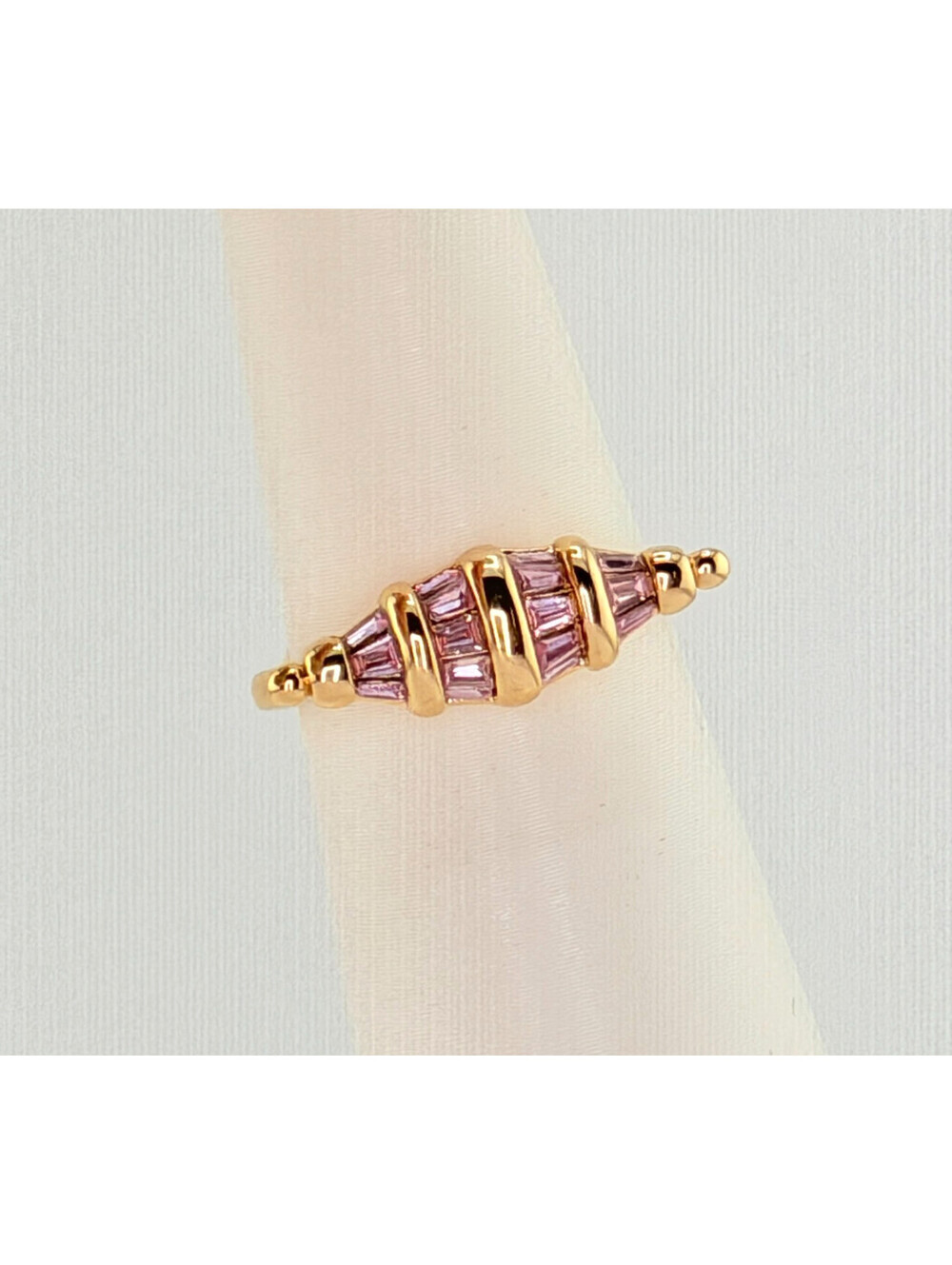 Bomb Party August Sz 8 "Lucky Number" Pink Spinel on Yellow Gold RG23628